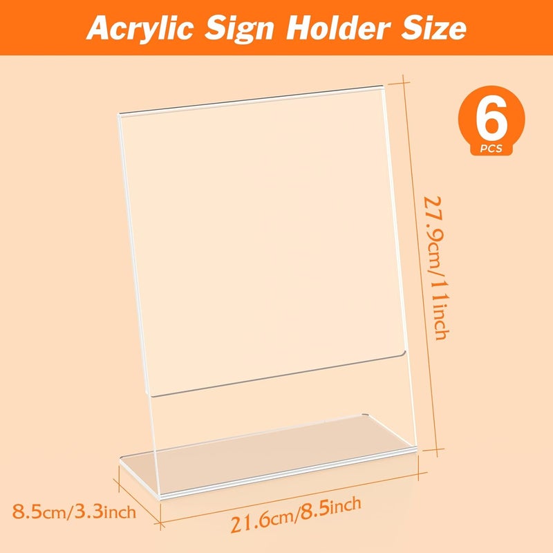 Dooiclear 6 Pack Acrylic Sign Holder 8.5x11 Inches, Clear Display Holder, L-Shape Vertical Menu Holder Stand, Flyer Display Stand, Table Paper Holder, Plastic Sign Display Stand for Restaurants, Store, Office - Image 2